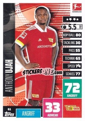 Sticker Anthony Ujah - German Football Bundesliga 2020-2021. Match Attax - Topps