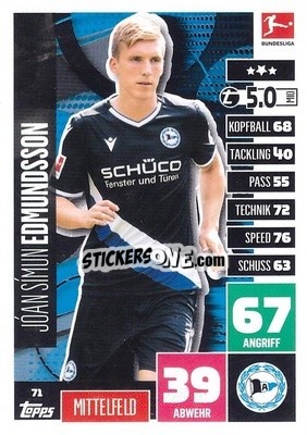 Figurina Joan Simun Edmundsson - German Football Bundesliga 2020-2021. Match Attax - Topps