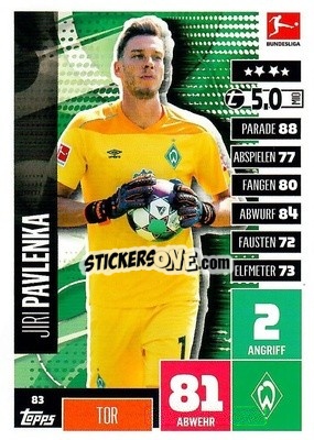 Sticker Jiri Pavlenka - German Football Bundesliga 2020-2021. Match Attax - Topps