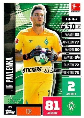 Cromo Jiri Pavlenka - German Football Bundesliga 2020-2021. Match Attax - Topps