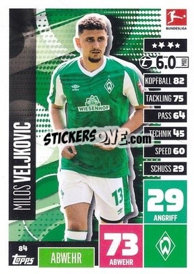 Sticker Milos Veljkovic - German Football Bundesliga 2020-2021. Match Attax - Topps