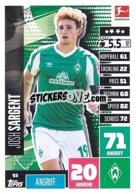 Sticker Josh Sargent - German Football Bundesliga 2020-2021. Match Attax - Topps