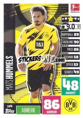 Sticker Mats Hummels - German Football Bundesliga 2020-2021. Match Attax - Topps