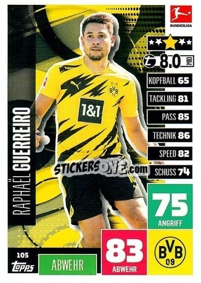 Figurina Raphael Guerreiro - German Football Bundesliga 2020-2021. Match Attax - Topps