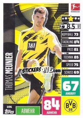 Cromo Thomas Meunier - German Football Bundesliga 2020-2021. Match Attax - Topps