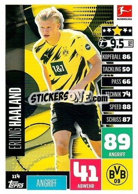 Sticker Erling Haaland - German Football Bundesliga 2020-2021. Match Attax - Topps