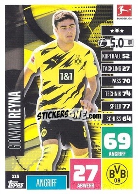 Figurina Giovanni Reyna - German Football Bundesliga 2020-2021. Match Attax - Topps