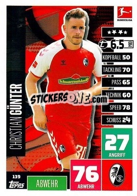 Sticker Christian Günter - German Football Bundesliga 2020-2021. Match Attax - Topps