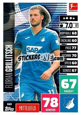 Sticker Florian Grillitsch - German Football Bundesliga 2020-2021. Match Attax - Topps