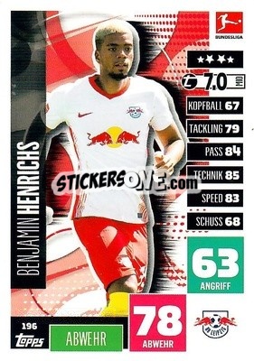 Sticker Benjamin Henrichs - German Football Bundesliga 2020-2021. Match Attax - Topps