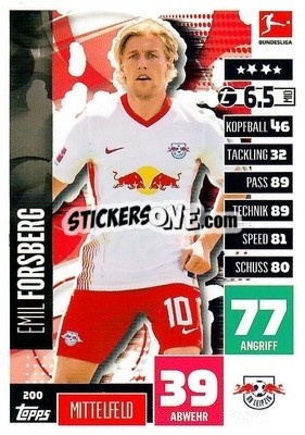 Sticker Emil Forsberg - German Football Bundesliga 2020-2021. Match Attax - Topps