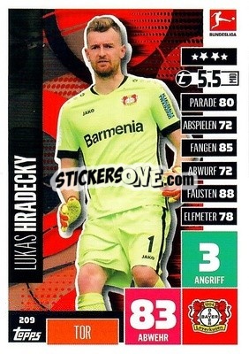 Sticker Lukas Hradecky - German Football Bundesliga 2020-2021. Match Attax - Topps