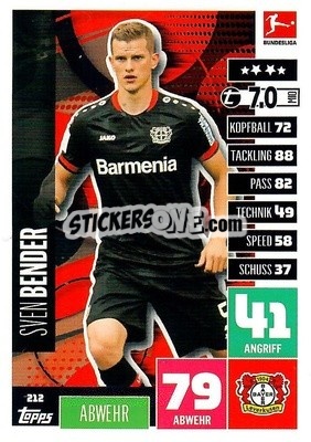 Sticker Sven Bender - German Football Bundesliga 2020-2021. Match Attax - Topps