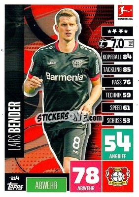 Sticker Lars Bender - German Football Bundesliga 2020-2021. Match Attax - Topps