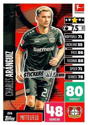 Sticker Charles Aranguiz - German Football Bundesliga 2020-2021. Match Attax - Topps