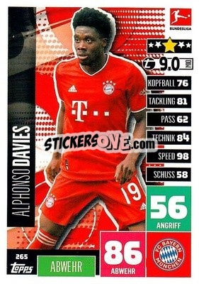 Sticker Alphonso Davies - German Football Bundesliga 2020-2021. Match Attax - Topps