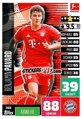 Sticker Benjamin Pavard - German Football Bundesliga 2020-2021. Match Attax - Topps