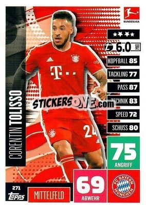 Sticker Corentin Tolisso - German Football Bundesliga 2020-2021. Match Attax - Topps