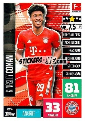 Sticker Kingsley Coman - German Football Bundesliga 2020-2021. Match Attax - Topps