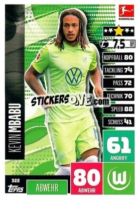 Sticker Kevin Mbabu - German Football Bundesliga 2020-2021. Match Attax - Topps