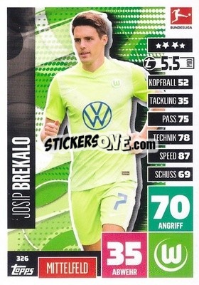 Cromo Josip Brekalo - German Football Bundesliga 2020-2021. Match Attax - Topps