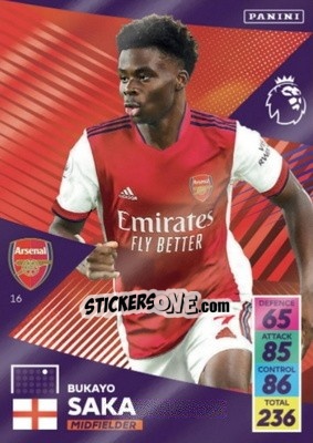 Sticker Bukayo Saka - English Premier League 2021-2022. Adrenalyn XL n. 16 - Panini