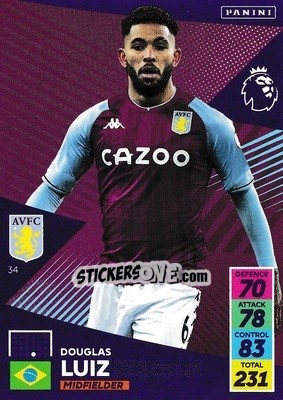 Sticker Douglas Luiz - English Premier League 2021-2022. Adrenalyn XL n. 34 - Panini