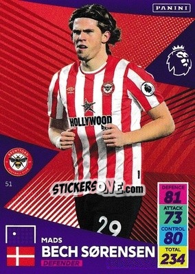 Figurina Mads Bech Sorensen - English Premier League 2021-2022. Adrenalyn XL n. 51 - Panini