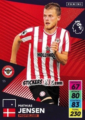 Figurina Mathias Jensen - English Premier League 2021-2022. Adrenalyn XL n. 55 - Panini
