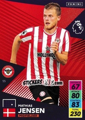 Figurina Mathias Jensen - English Premier League 2021-2022. Adrenalyn XL - Panini