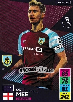 Sticker Ben Mee - English Premier League 2021-2022. Adrenalyn XL n. 87 - Panini