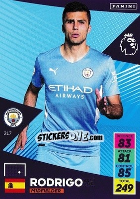 Sticker Rodri - English Premier League 2021-2022. Adrenalyn XL n. 217 - Panini