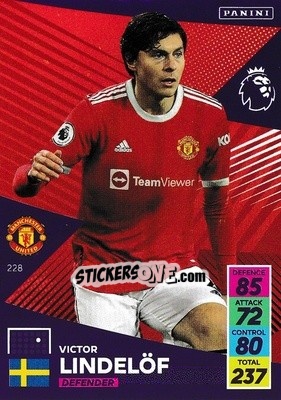 Sticker Victor Lindelöf - English Premier League 2021-2022. Adrenalyn XL n. 228 - Panini
