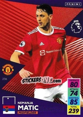 Figurina Nemanja Matic - English Premier League 2021-2022. Adrenalyn XL - Panini