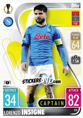 Sticker Lorenzo Insigne - UEFA Champions League & Europa League 2021-2022. Match Attax n. 378 - Topps