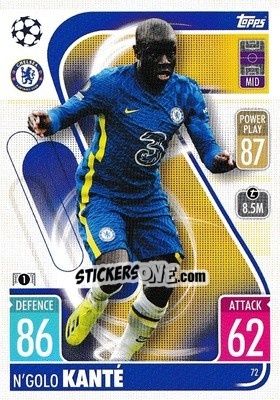 Sticker N'Golo Kanté - UEFA Champions League & Europa League 2021-2022. Match Attax n. 72 - Topps