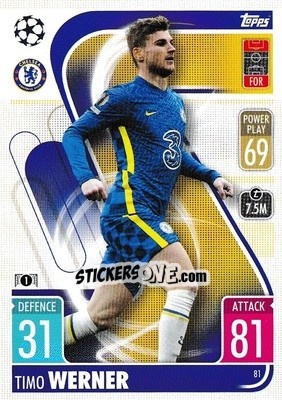 Sticker Timo Werner - UEFA Champions League & Europa League 2021-2022. Match Attax n. 81 - Topps