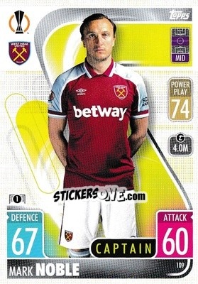 Sticker Mark Noble - UEFA Champions League & Europa League 2021-2022. Match Attax n. 109 - Topps