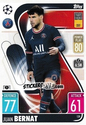 Sticker Juan Bernat - UEFA Champions League & Europa League 2021-2022. Match Attax - Topps