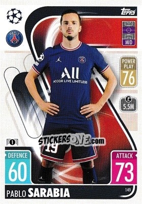 Sticker Pablo Sarabia - UEFA Champions League & Europa League 2021-2022. Match Attax n. 149 - Topps