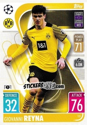 Sticker Giovanni Reyna - UEFA Champions League & Europa League 2021-2022. Match Attax n. 185 - Topps