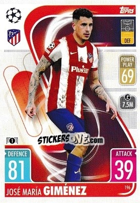 Sticker José María Giménez - UEFA Champions League & Europa League 2021-2022. Match Attax n. 196 - Topps