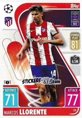 Sticker Marcos Llorente - UEFA Champions League & Europa League 2021-2022. Match Attax n. 200 - Topps