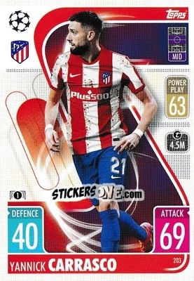 Sticker Yannick Carrasco - UEFA Champions League & Europa League 2021-2022. Match Attax n. 203 - Topps