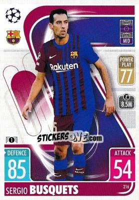 Sticker Sergio Busquets - UEFA Champions League & Europa League 2021-2022. Match Attax n. 216 - Topps