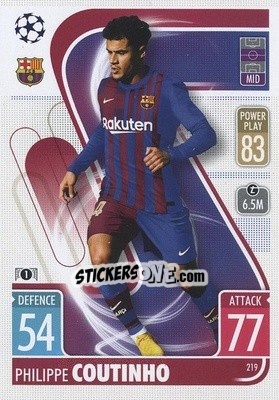 Sticker Philippe Coutinho - UEFA Champions League & Europa League 2021-2022. Match Attax n. 219 - Topps