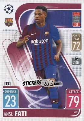 Sticker Ansu Fati - UEFA Champions League & Europa League 2021-2022. Match Attax n. 222 - Topps