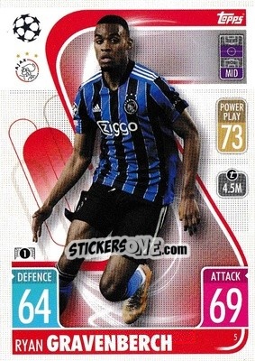 Sticker Ryan Gravenberch - UEFA Champions League & Europa League 2021-2022. Match Attax n. 5 - Topps