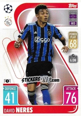 Sticker David Neres - UEFA Champions League & Europa League 2021-2022. Match Attax n. 6 - Topps