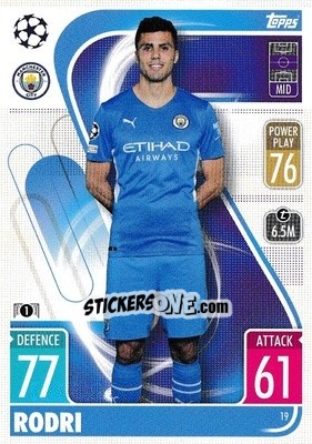 Sticker Rodri - UEFA Champions League & Europa League 2021-2022. Match Attax n. 19 - Topps
